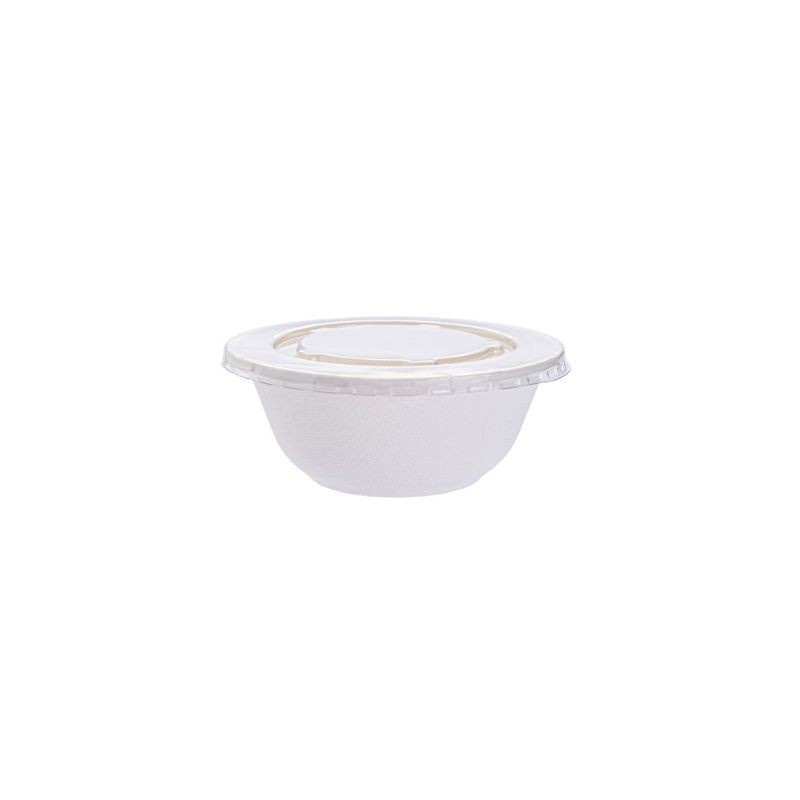 Bowl Descartável E Biodegradável Em Bagaço De Cana Com Tampa Pet, 240Ml - 125 Unidades